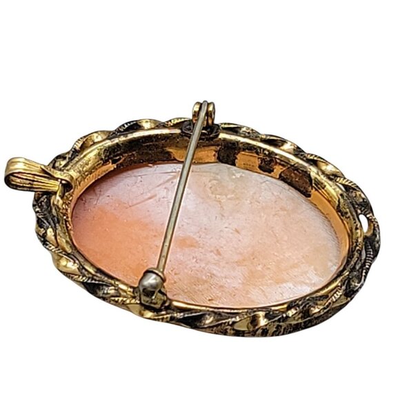 Marbro Carved Cameo 12kgf Brooch Pendant Vintage Curly Hair Pink White Shell - Picture 7 of 8